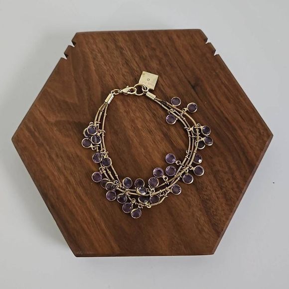 Anne Klein Purple Stone Gold Tone Dangle Bracelet - Picture 1 of 5